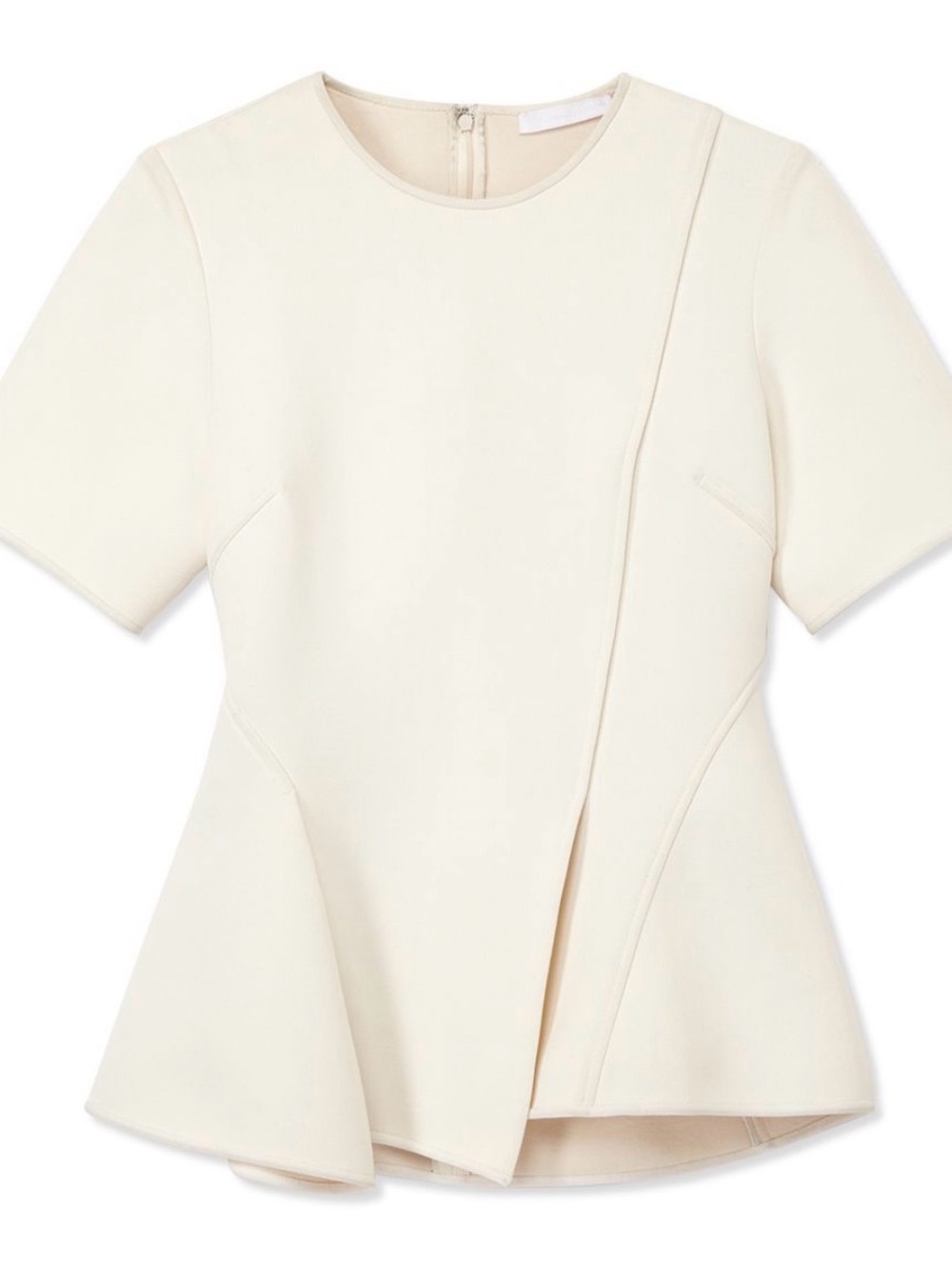 Alexander Wang Ivory Scuba Peplum Top Structured Short Sleeve Blouse Size 8